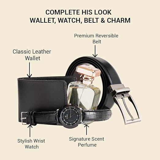 Man’s Gift Set | Combo with Wrist Watch, Reversible Belt, Leather Wallet & Long-Lasting Perfume | Gift For Man | Birthday gift for Husband | Valentine gift for Boyfriend | Valentines day gift for husband - Image 2