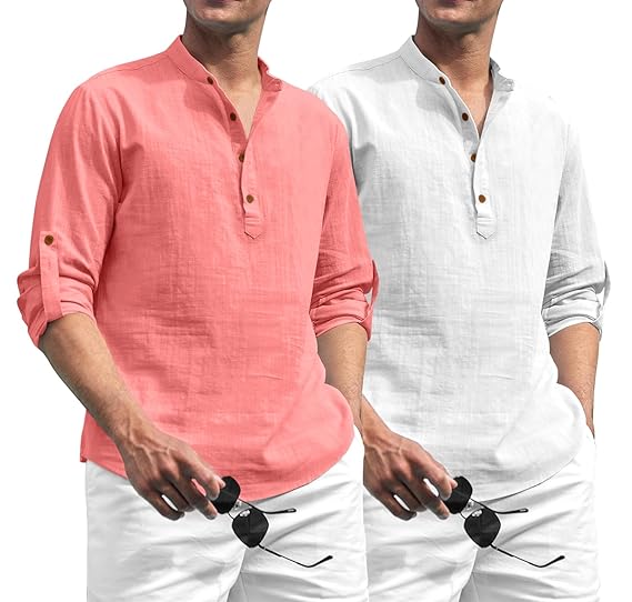 Combo of Men's Solid Cotton Polyester Blend Full Sleeve Straight Kurta Shirt (Pack of 2) - Image 2