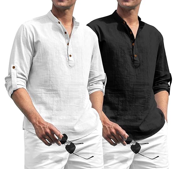 Combo of Men's Solid Cotton Polyester Blend Full Sleeve Straight Kurta Shirt (Pack of 2) - Image 3