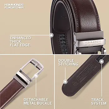Mens Belt Leather Branded with Slide Lock for Everyday Wear - Image 2