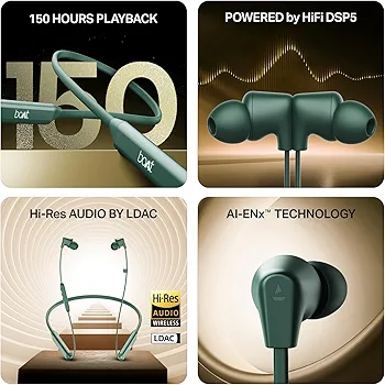 boAt 2025 Launch Rockerz Trinity Grande, 150H Battery, Hi Res Audio by LDAC, Dual Pair, ENx Tech, Stream Ad Free Music via App Support, Bluetooth Neckband, Wireless with Mic Earphones (Green) - Image 2