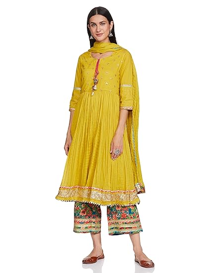 Women Cotton Anarkali Kurta Palazzo Suit Set