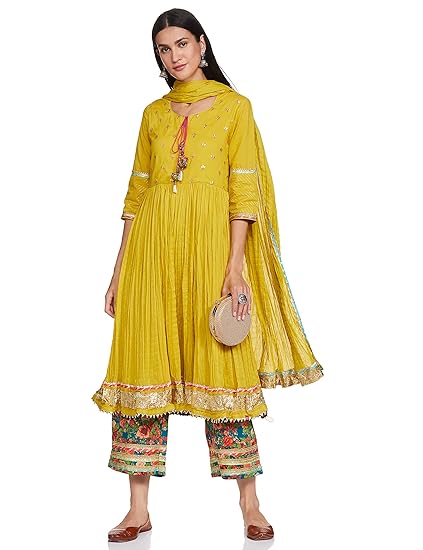 Women Cotton Anarkali Kurta Palazzo Suit Set - Image 2