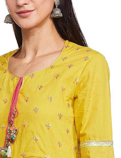 Women Cotton Anarkali Kurta Palazzo Suit Set - Image 3