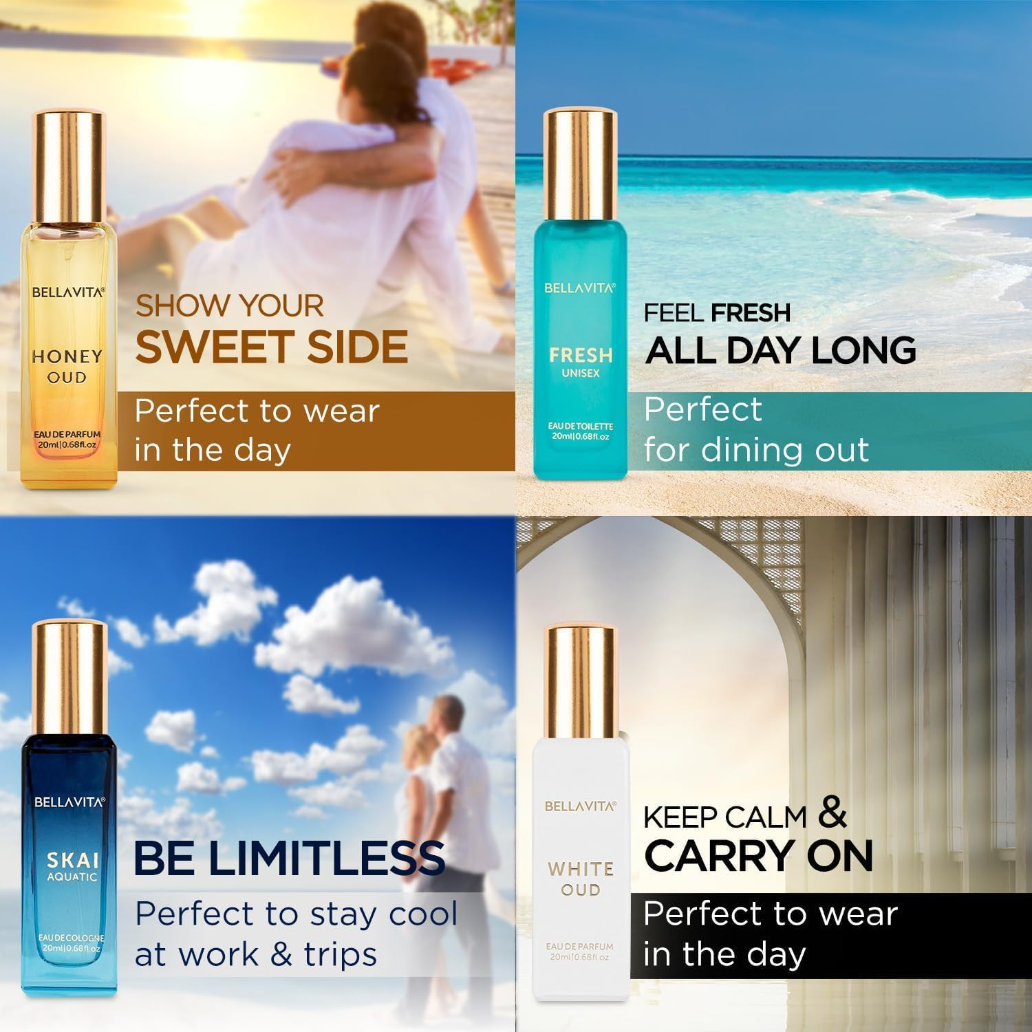 Bella Vita Luxury Long Lasting Unisex Perfume Gift Set | Perfume for Man | Gifts for Woman | 4x20ml | Woody, Aquatic & Sweet Premium Fragrance - Image 2