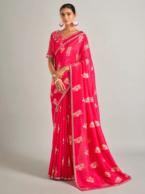 pink zari worked silk saree