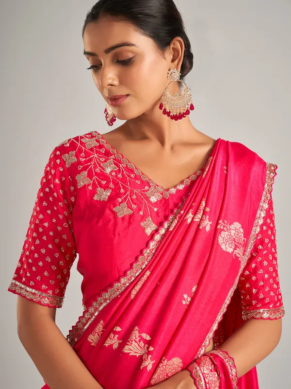 pink zari worked silk saree - Image 3