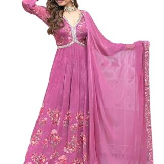 Women's Georgette Printed Anarkali Kurta with Pant & Dupatta Set Anarkali Kurti for Women