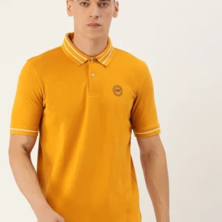 PETER ENGLAND Men Solid Polo Neck Polycotton Yellow T-Shirt