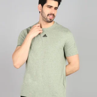 adidas Men Solid Round Neck Cotton Blend Green T-Shirt