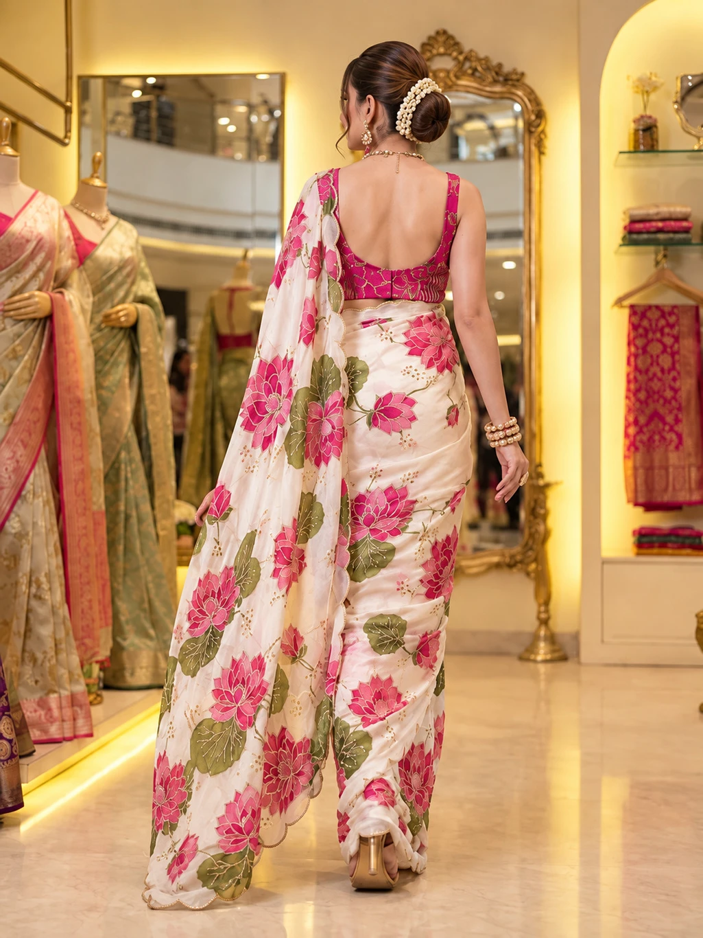 kryone Floral Print, Embroidered Handloom Georgette Saree - Image 2